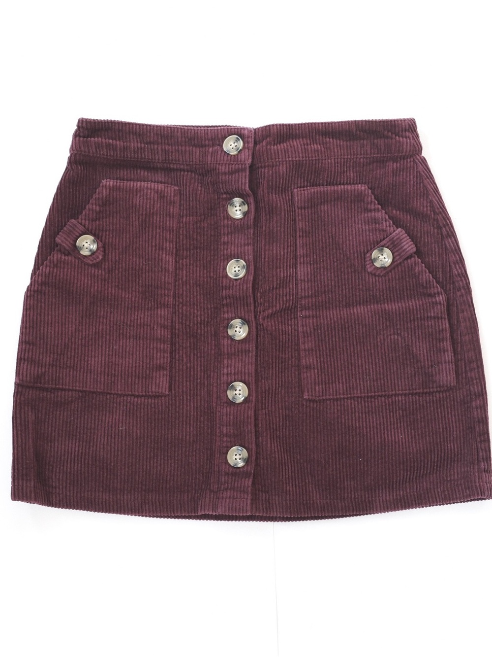 Forever 21 Women's Burgundy Corduroy Front Button Mini Skirt - Size Small